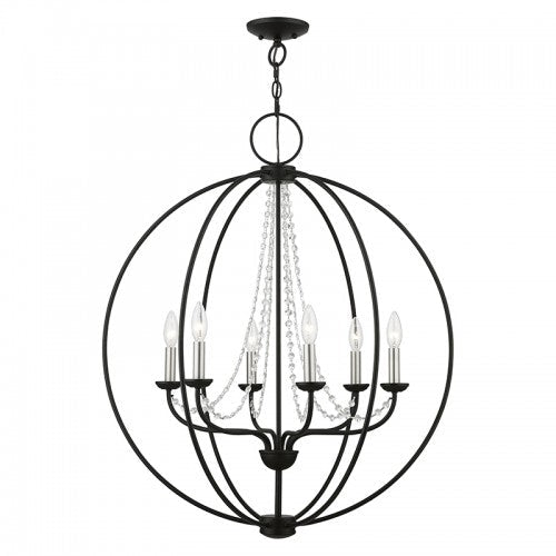 ##Antique Hardware## 6 Light Black with Brushed Nickel Finish Candles Globe Pendant Chandelier