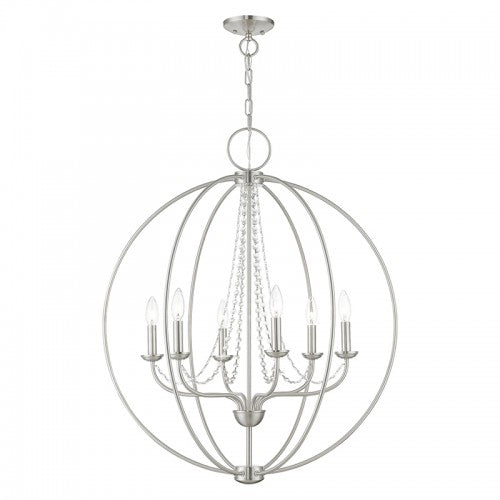 ##Antique Hardware## 6 Light Brushed Nickel Globe Pendant Chandelier