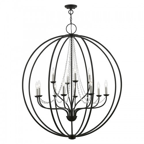 ##Antique Hardware## 12 Light Black with Brushed Nickel Finish Candles Grande Foyer Chandelier