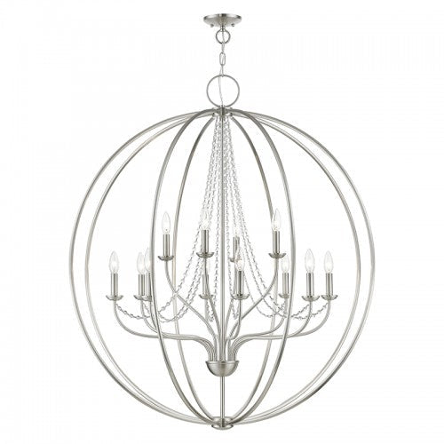 ##Antique Hardware## 12 Light Brushed Nickel Grande Foyer Chandelier