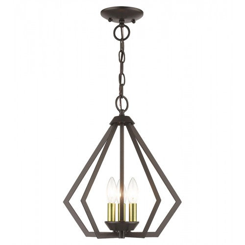 ##Antique Hardware## 3 Light English Bronze Semi-Flush / Small Pendant with Antique Brass Finish Accents