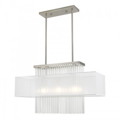 ##Antique Hardware## 3 Light Brushed Nickel Linear Chandelier