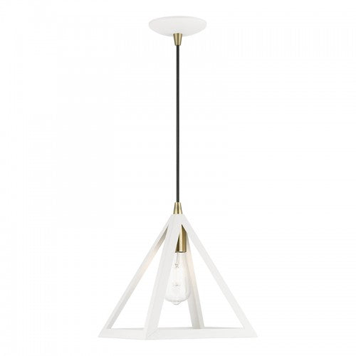 Antique Hardware 1 Light Textured White with Antique Brass Accents Pendant Pendant