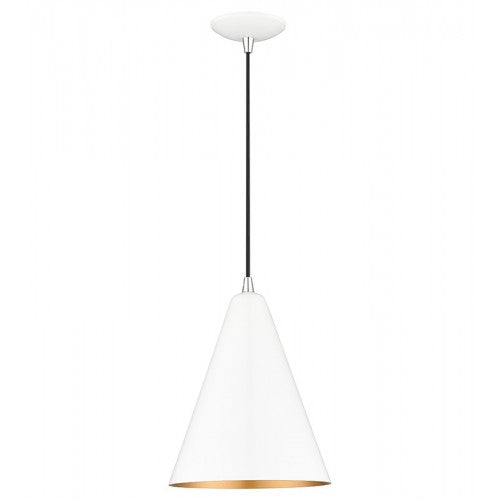 ##Antique Hardware## 1 Light Shiny White Cone Pendant with Polished Chrome Accents