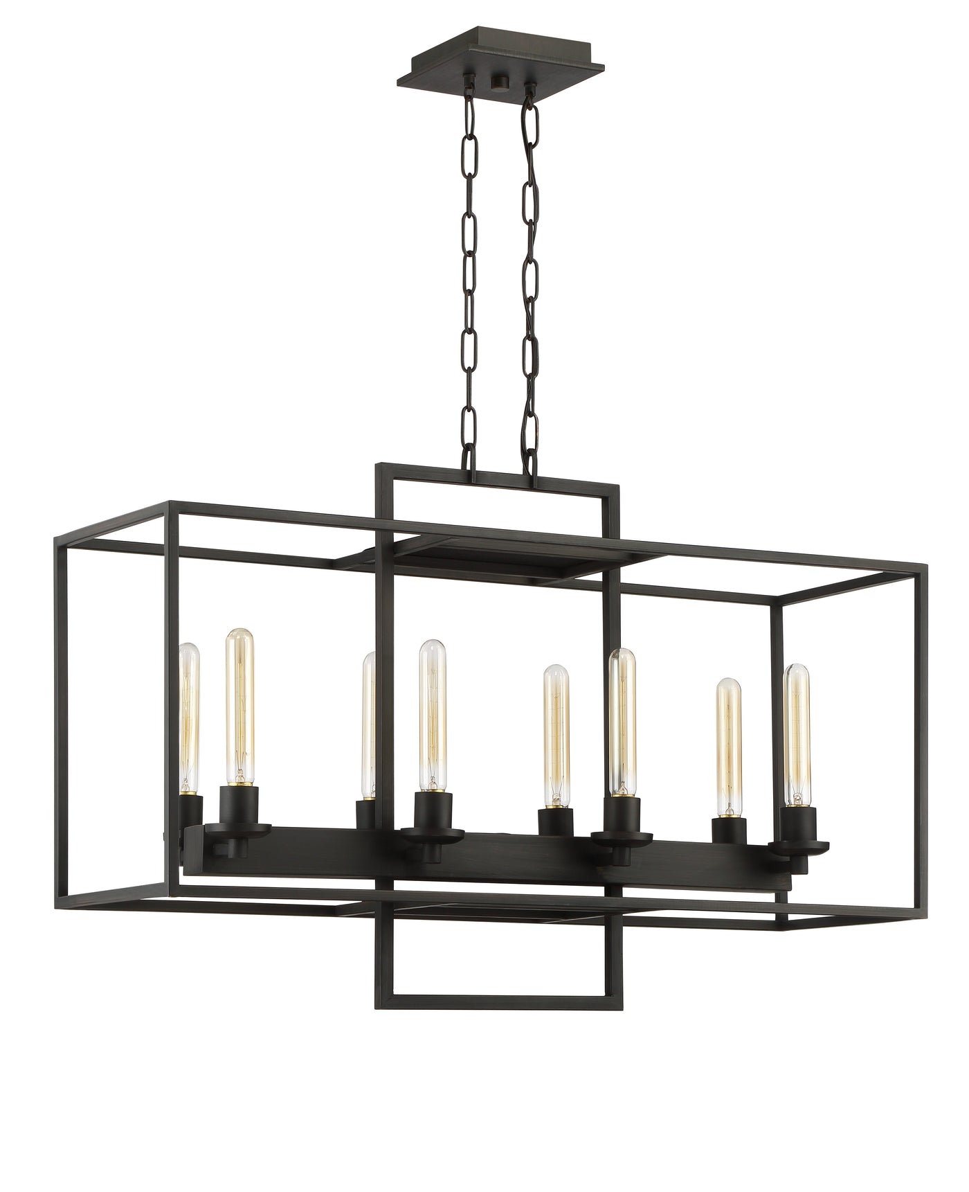 ##Antique Hardware## Cubic 8 Light Linear Chandelier in Aged Bronze Brushed