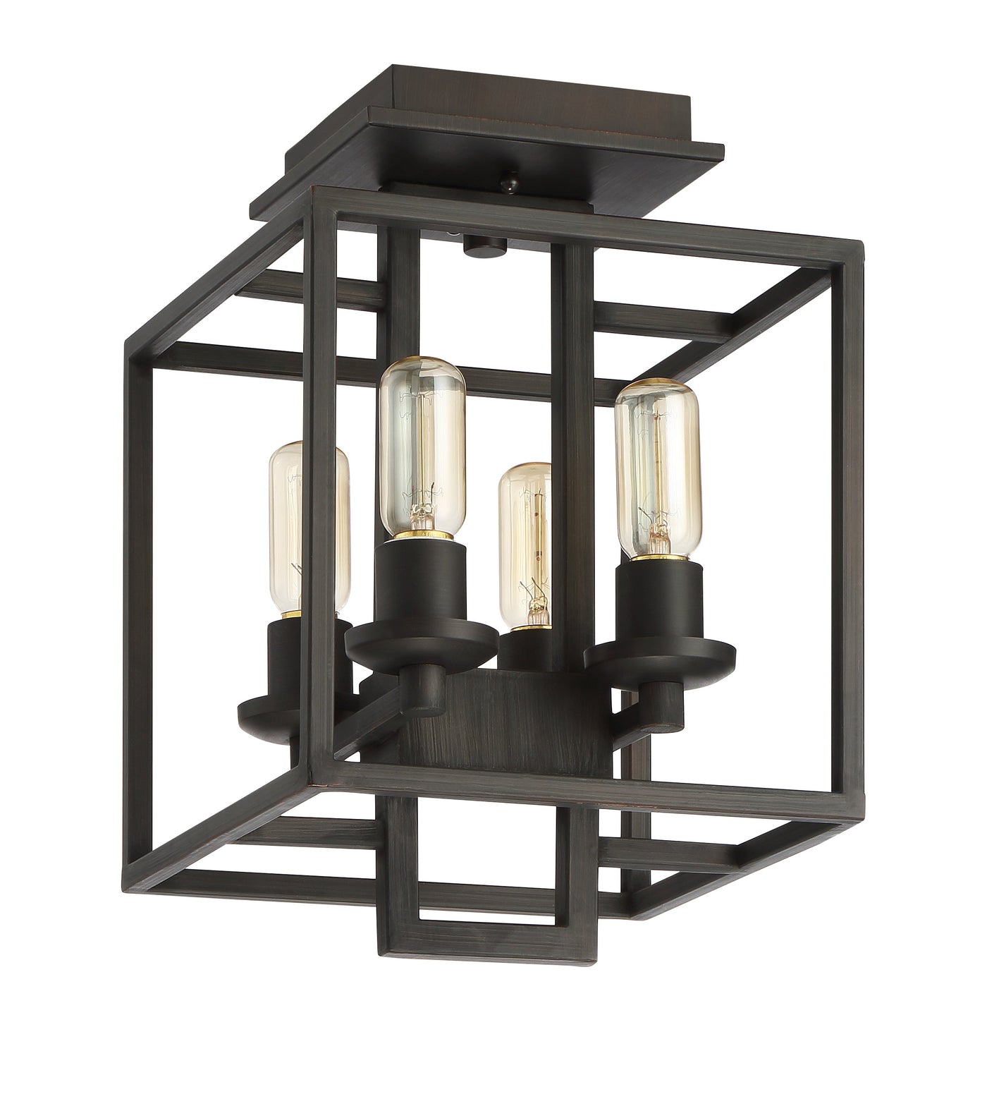 ##Antique Hardware## Cubic 4 Light Semi Flush in Aged Bronze Brushed