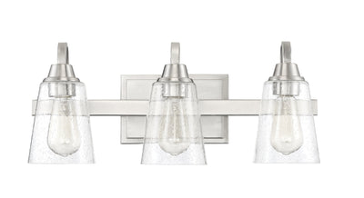 ##Antique Hardware## Grace 3 Light Vanity in Brushed Polished Nickel (Clear Seeded Glass)