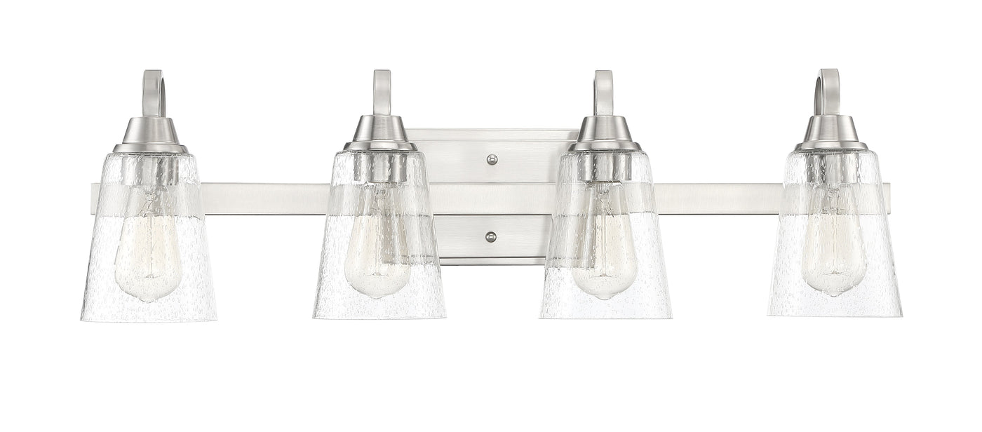 ##Antique Hardware## Grace 4 Light Vanity in Brushed Polished Nickel (Clear Seeded Glass)