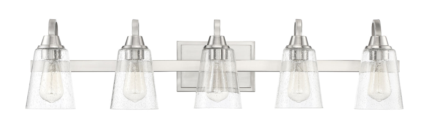 ##Antique Hardware## Grace 5 Light Vanity in Brushed Polished Nickel (Clear Seeded Glass)