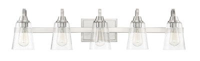 ##Antique Hardware## Grace 5 Light Vanity in Brushed Polished Nickel (Clear Seeded Glass)