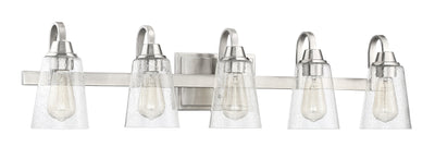 ##Antique Hardware## Grace 5 Light Vanity in Brushed Polished Nickel (Clear Seeded Glass)