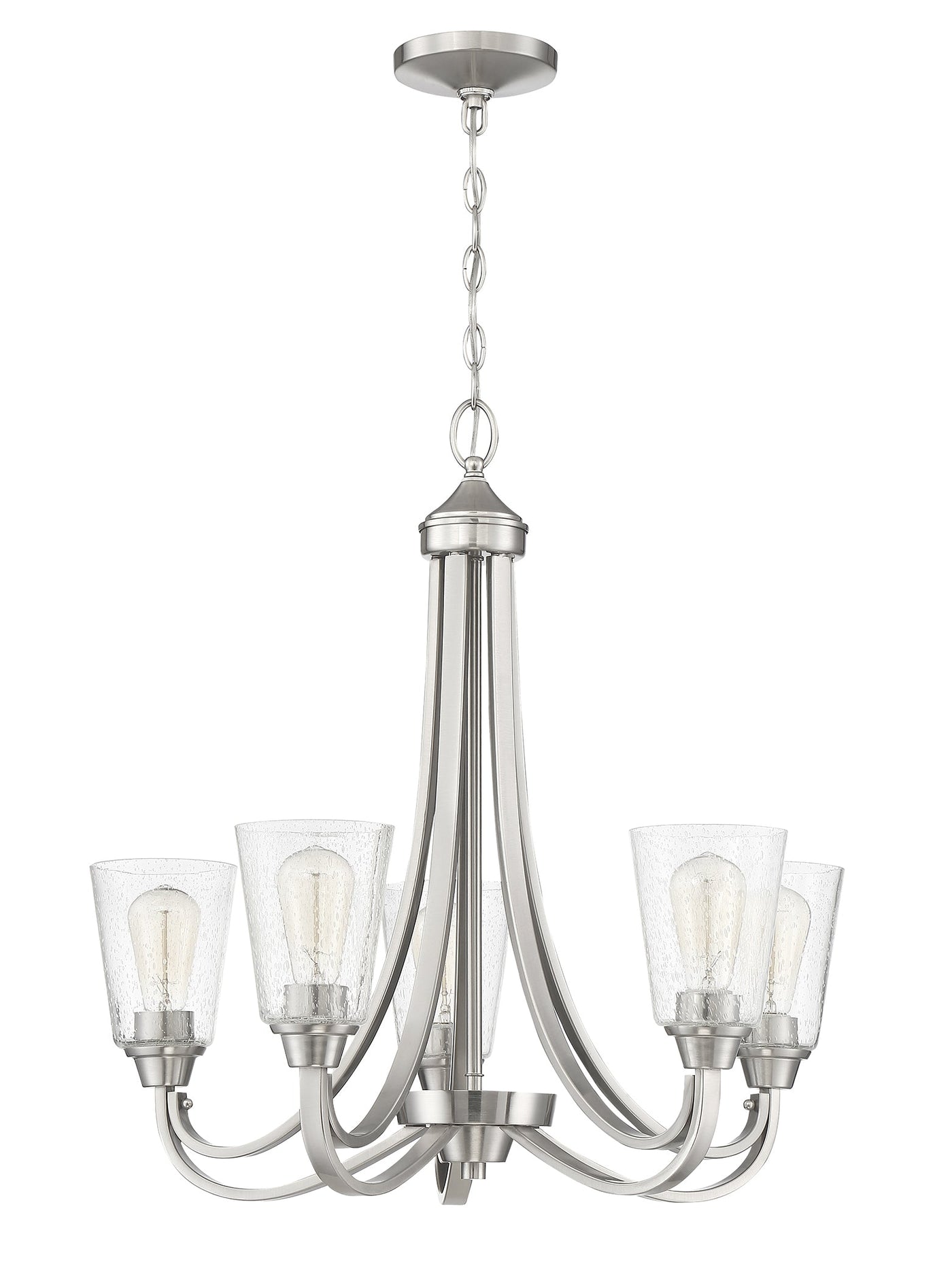 ##Antique Hardware## Grace 5 Light Chandelier in Brushed Polished Nickel (Clear Seeded Glass)