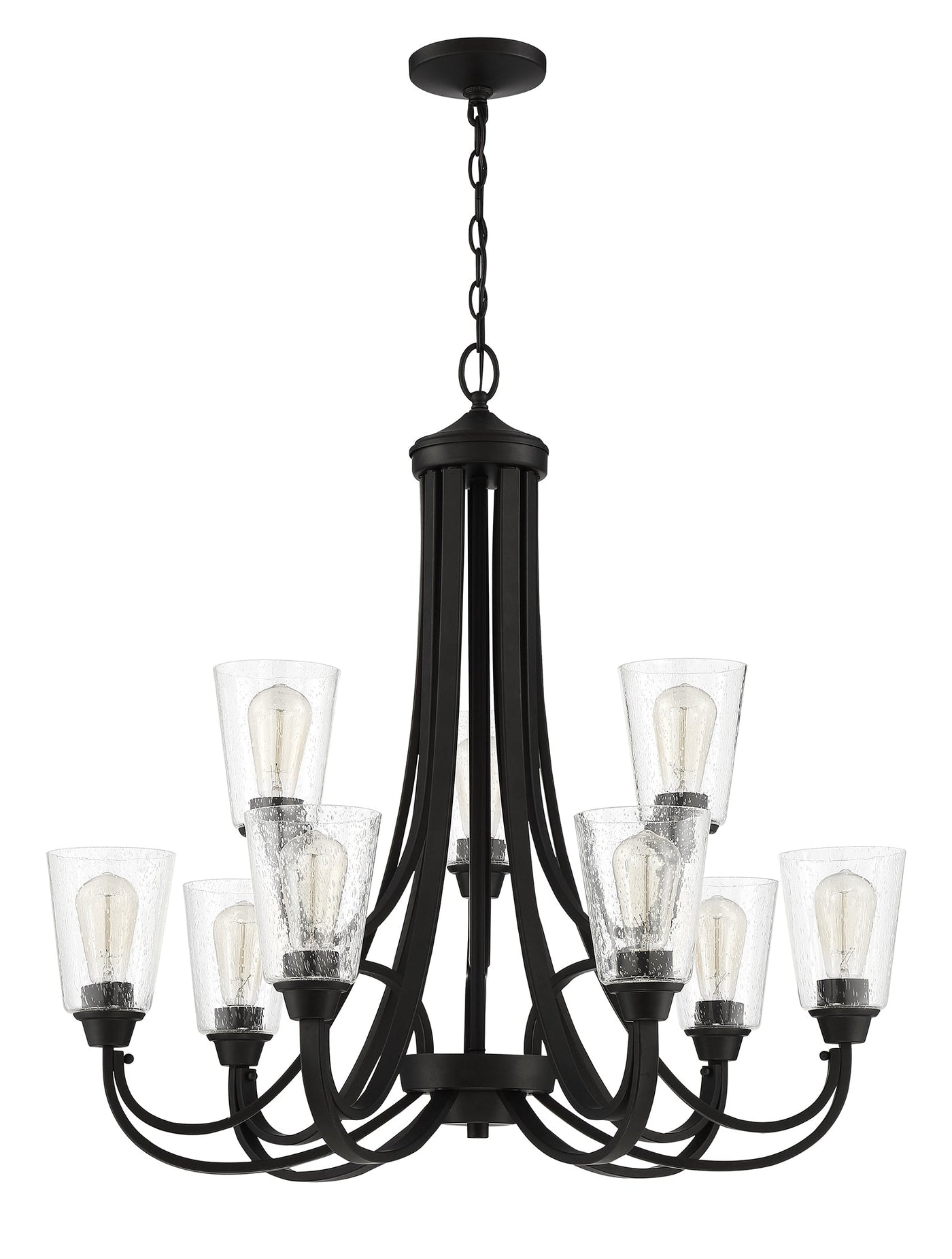 ##Antique Hardware## Grace 9 Light Chandelier in Espresso (Clear Seeded Glass)