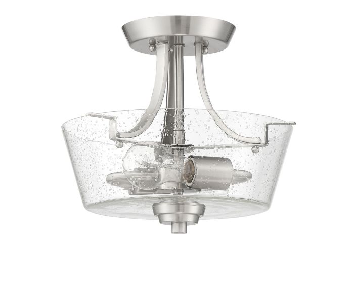 ##Antique Hardware## Grace 2 Light Convertible Semi Flush in Brushed Polished Nickel (Clear Seeded Glass)