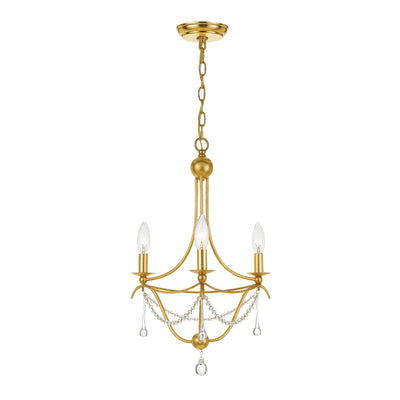 ##Antique Hardware## Metro 3 Light Antique Gold Mini Chandelier