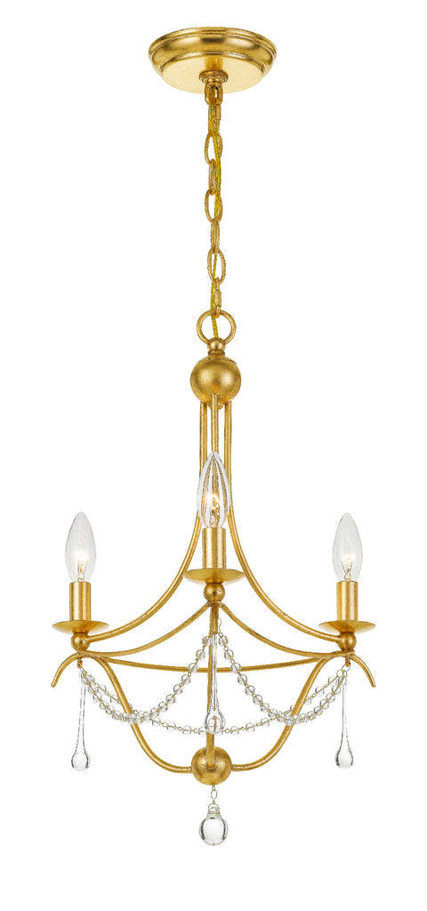 ##Antique Hardware## Metro 3 Light Antique Gold Mini Chandelier