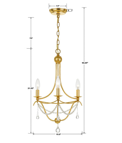 ##Antique Hardware## Metro 3 Light Antique Gold Mini Chandelier