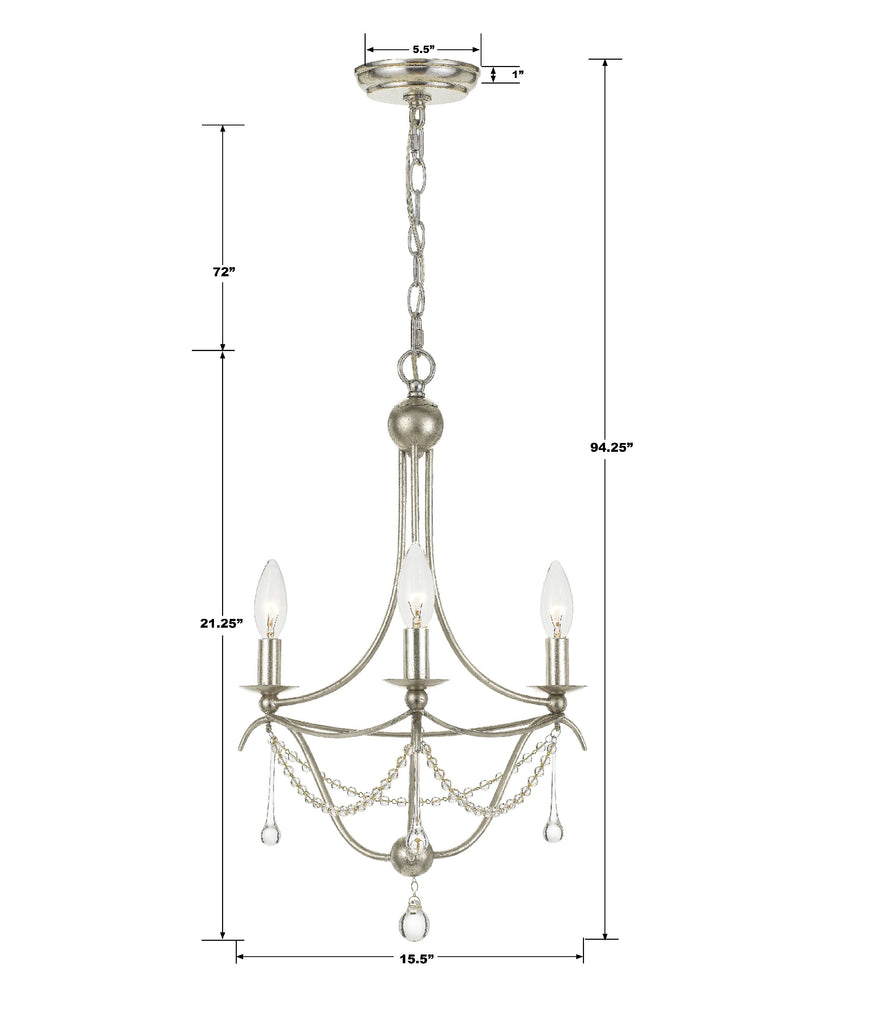 ##Antique Hardware## Metro 3 Light Antique Silver Mini Chandelier