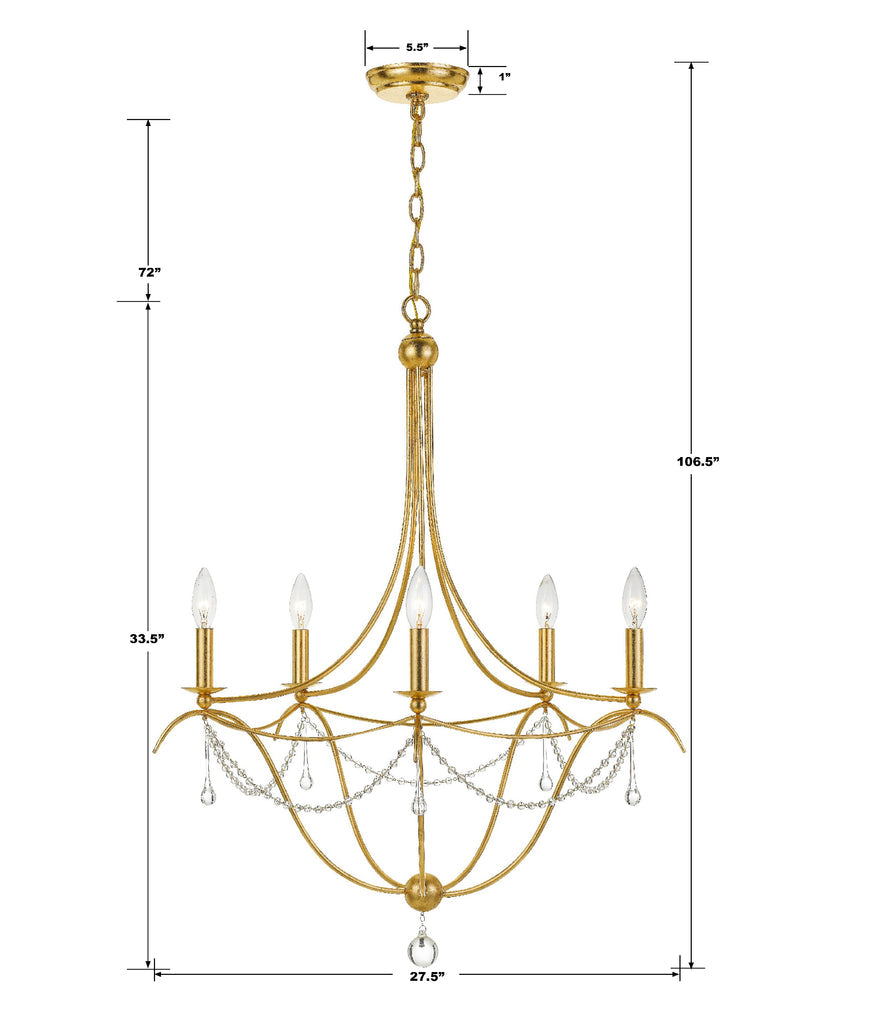 ##Antique Hardware## Metro 5 Light Antique Gold Chandelier