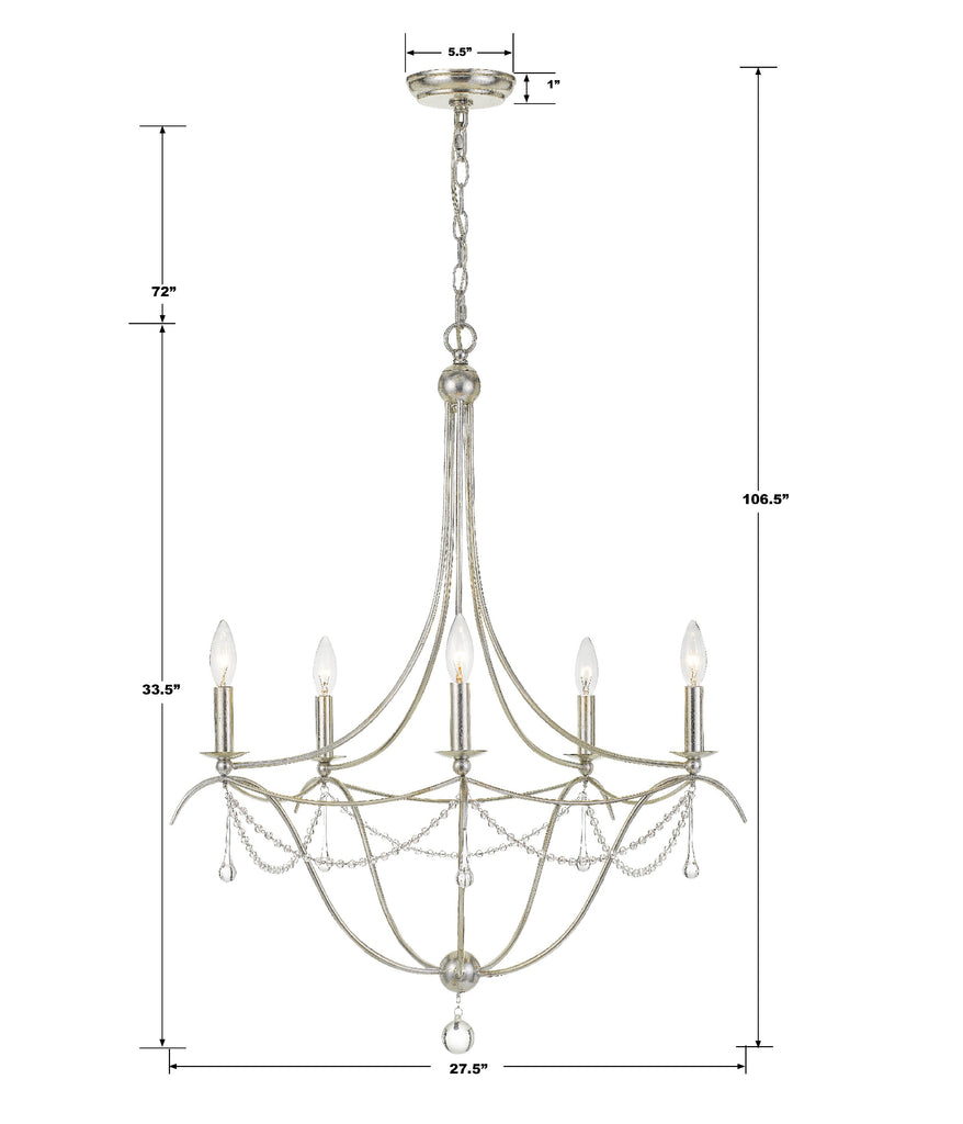 ##Antique Hardware## Metro 5 Light Crystal Beads Antique Silver Chandelier