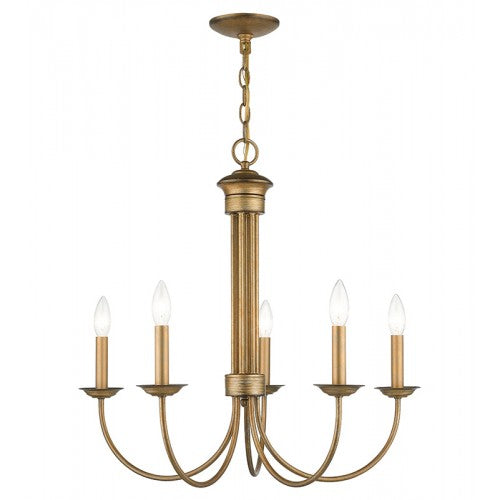 ##Antique Hardware## 5 Light Antique Gold Leaf Chandelier