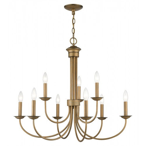 ##Antique Hardware## 9 Light Antique Gold Leaf Large 2-Tier Chandelier