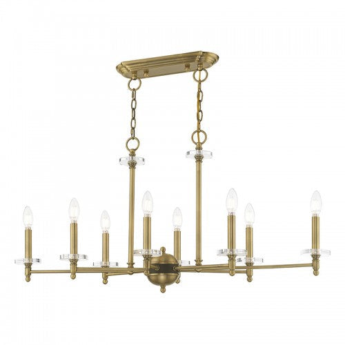 ##Antique Hardware## 8 Light Antique Brass Linear Chandelier