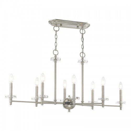 ##Antique Hardware## 8 Light Brushed Nickel Linear Chandelier