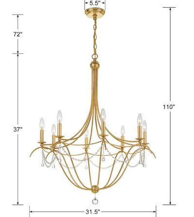 ##Antique Hardware## Metro 8 Light Crystal Beads Antique Gold Chandelier