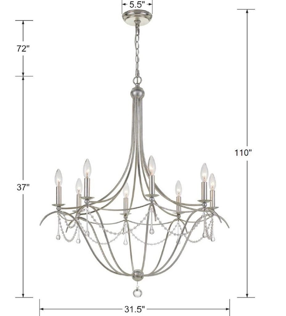 ##Antique Hardware## Metro 8 Light Crystal Beads Antique Silver Chandelier