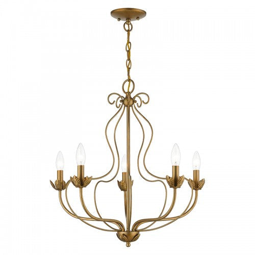 ##Antique Hardware## 5 Light Antique Gold Leaf Chandelier