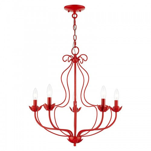 ##Antique Hardware## 5 Light Shiny Red Chandelier