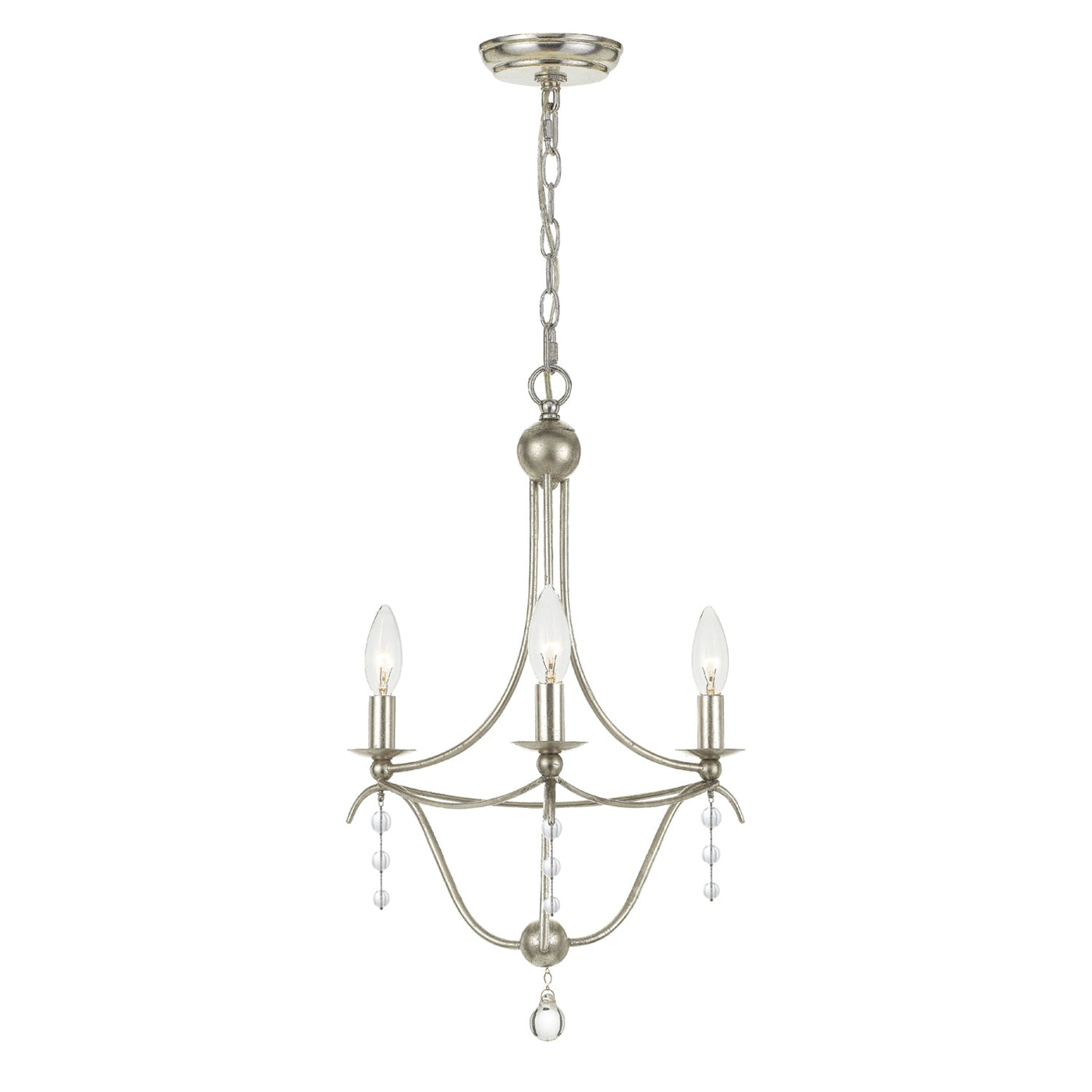 ##Antique Hardware## Metro 3 Light Antique Silver Mini Chandelier