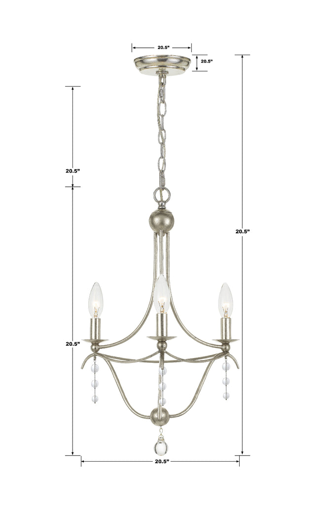 ##Antique Hardware## Metro 3 Light Antique Silver Mini Chandelier