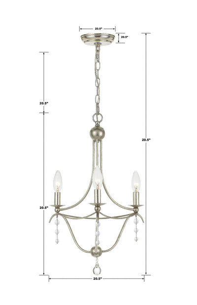 ##Antique Hardware## Metro 3 Light Antique Silver Mini Chandelier