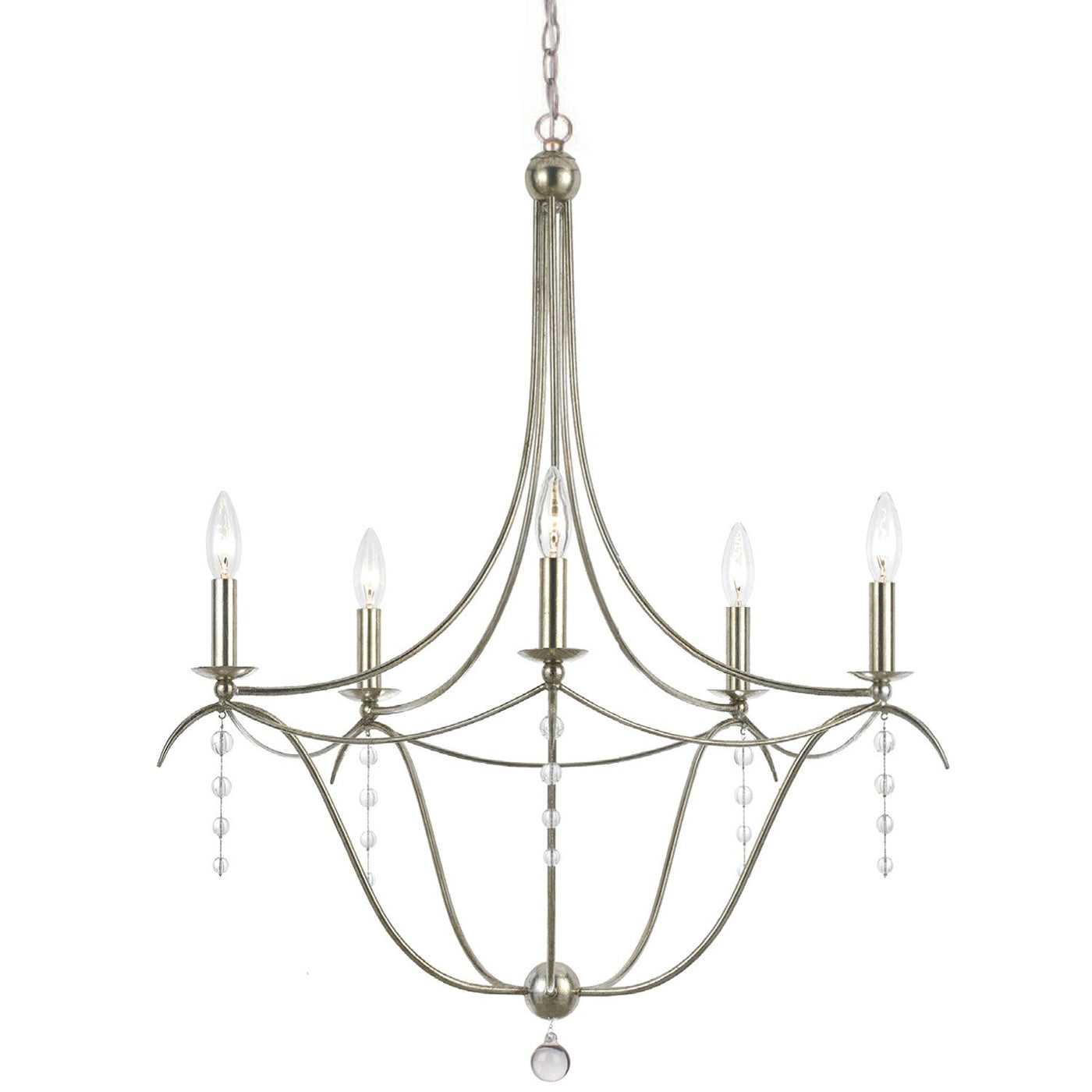 ##Antique Hardware## Metro 5 Light Crystal Antique Silver Chandelier