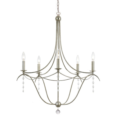 ##Antique Hardware## Metro 5 Light Crystal Antique Silver Chandelier