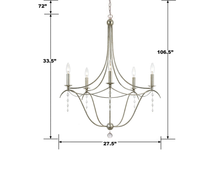 ##Antique Hardware## Metro 5 Light Crystal Antique Silver Chandelier