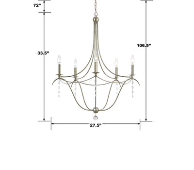 ##Antique Hardware## Metro 5 Light Crystal Antique Silver Chandelier