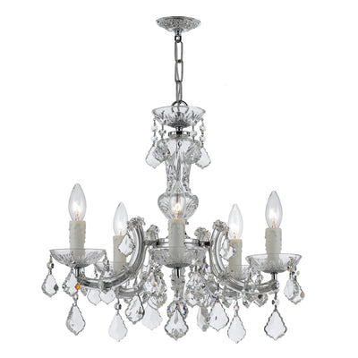 ##Antique Hardware## Maria Theresa 5 Light Hand Cut Crystal Polished Chrome Chandelier