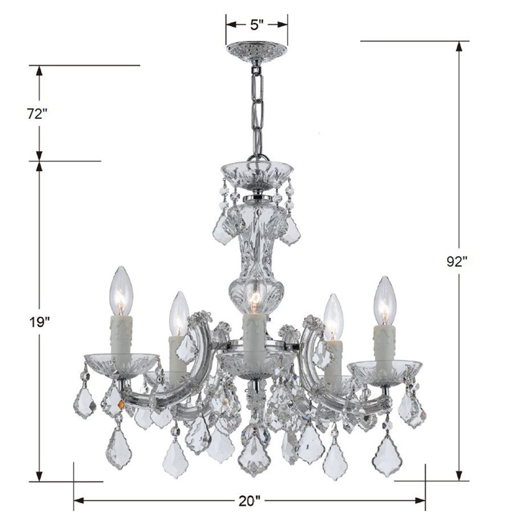 ##Antique Hardware## Maria Theresa 5 Light Hand Cut Crystal Polished Chrome Chandelier