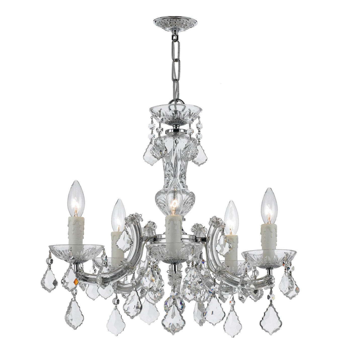 ##Antique Hardware## Maria Theresa 5 Light Swarovski Strass Crystal Polished Chrome Chandelier