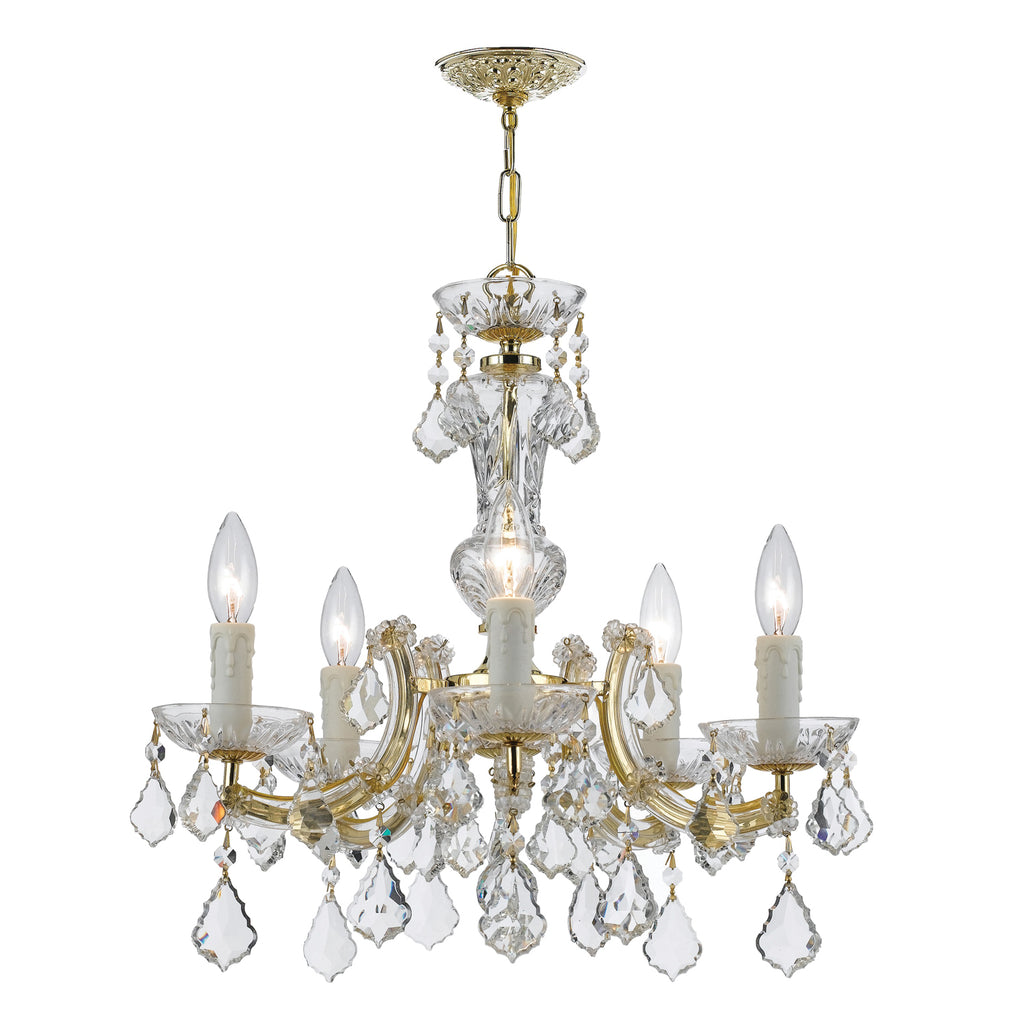 ##Antique Hardware## Maria Theresa 5 Light Hand Cut Crystal Polished Chrome Chandelier