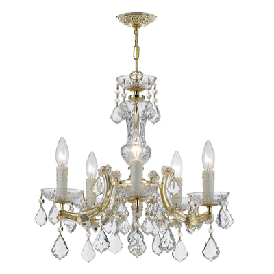 ##Antique Hardware## Maria Theresa 5 Light Hand Cut Crystal Gold Chandelier