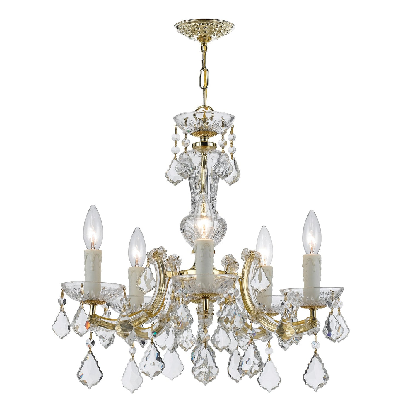 ##Antique Hardware## Maria Theresa 5 Light Spectra Crystal Gold Chandelier