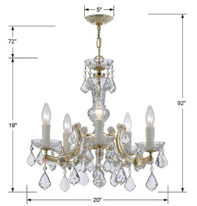 ##Antique Hardware## Maria Theresa 5 Light Spectra Crystal Gold Chandelier