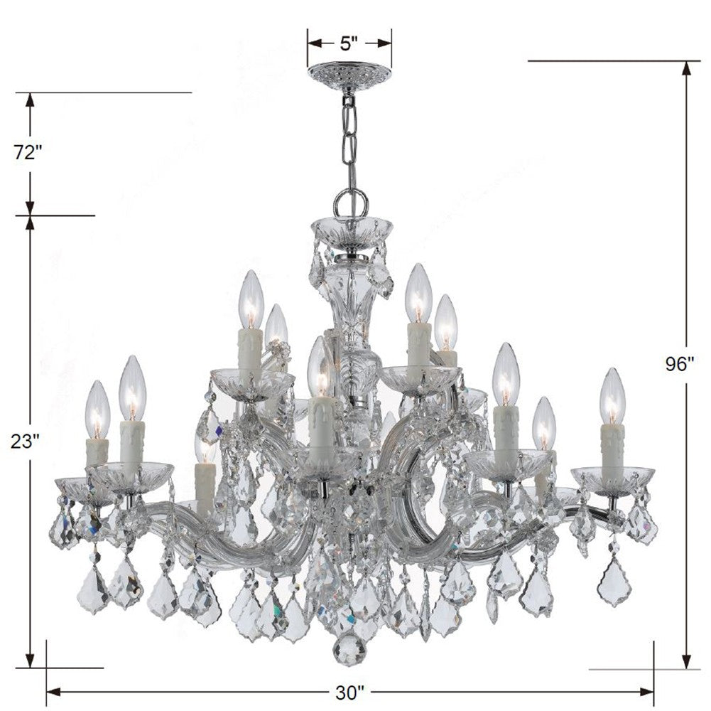 ##Antique Hardware## Maria Theresa 12 Light Clear Italian Crystal Polished Chrome Chandelier