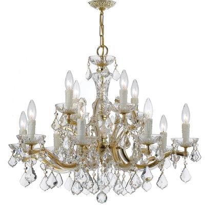 ##Antique Hardware## Maria Theresa 12 Light Spectra Crystal Gold Chandelier