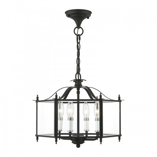 Antique Hardware 4 Light Black with Brushed Nickel Accents Convertible Pendant / Semi-Flush Pendant