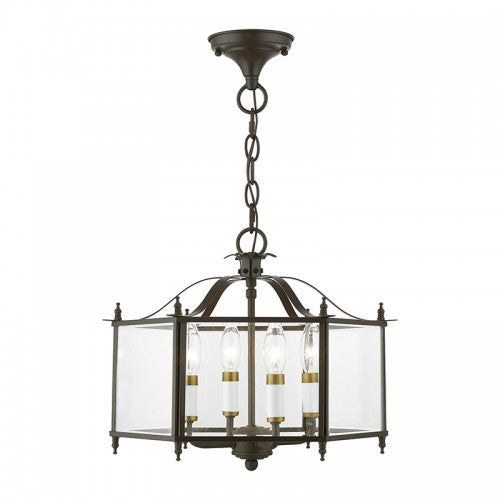 Antique Hardware 4 Light English Bronze with Antique Brass Accents Convertible Pendant / Semi-Flush Pendant